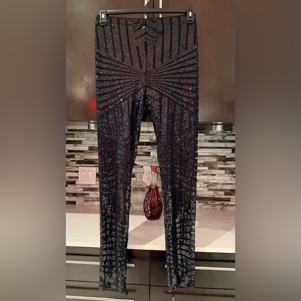 GIANNI BINI Black Sequin Leggings
